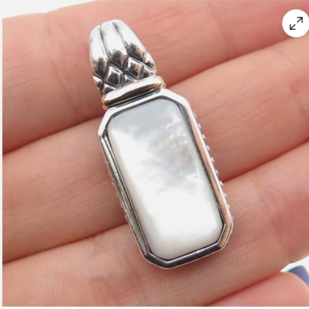 ROSS SIMONS 925 Sterling Silver 14K Gold Vintage Real MOP Oxidized Pendant